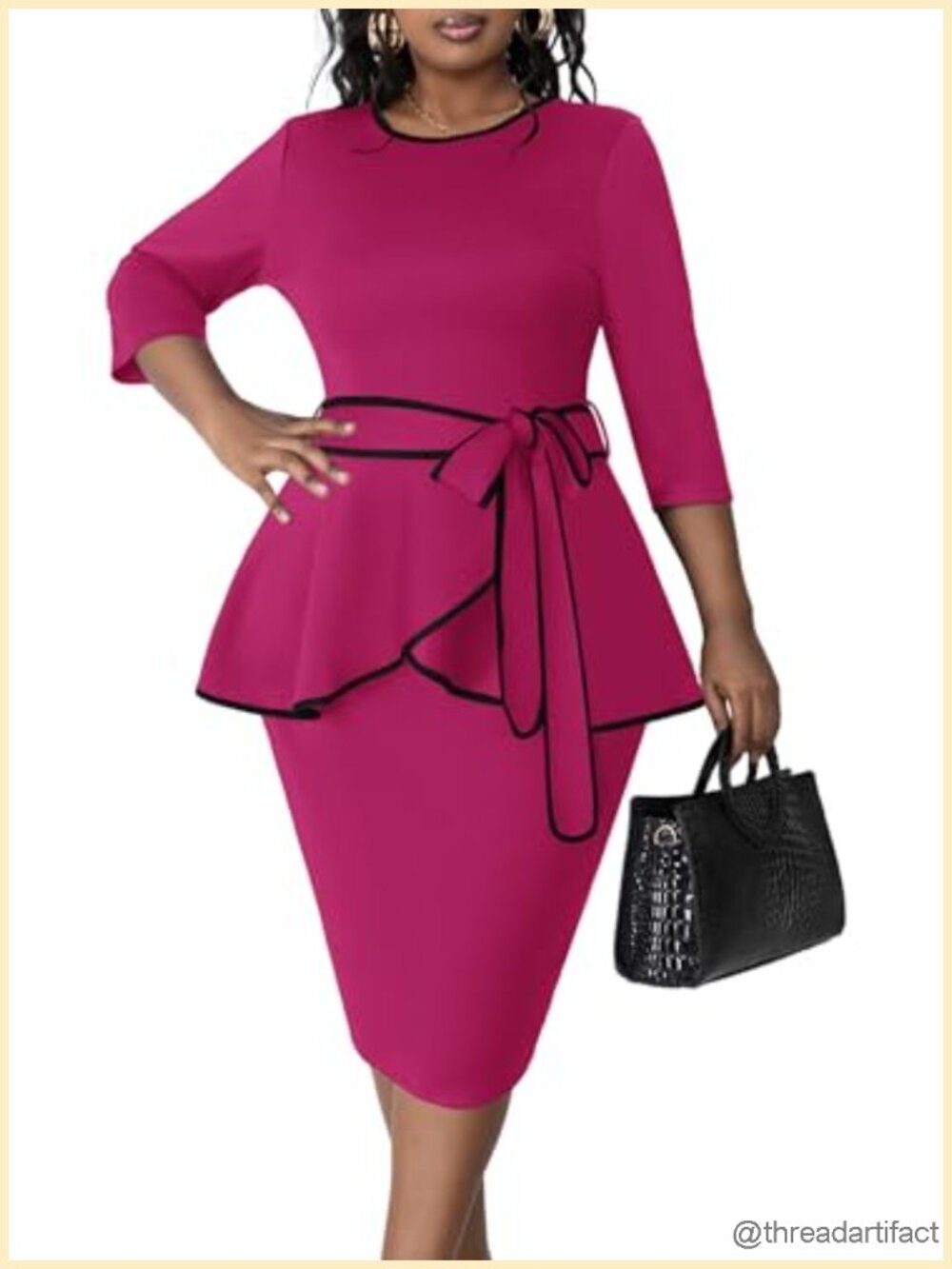 Elegant Plus Size 3/4 Sleeve Pencil Dress - Bodycon Church Work